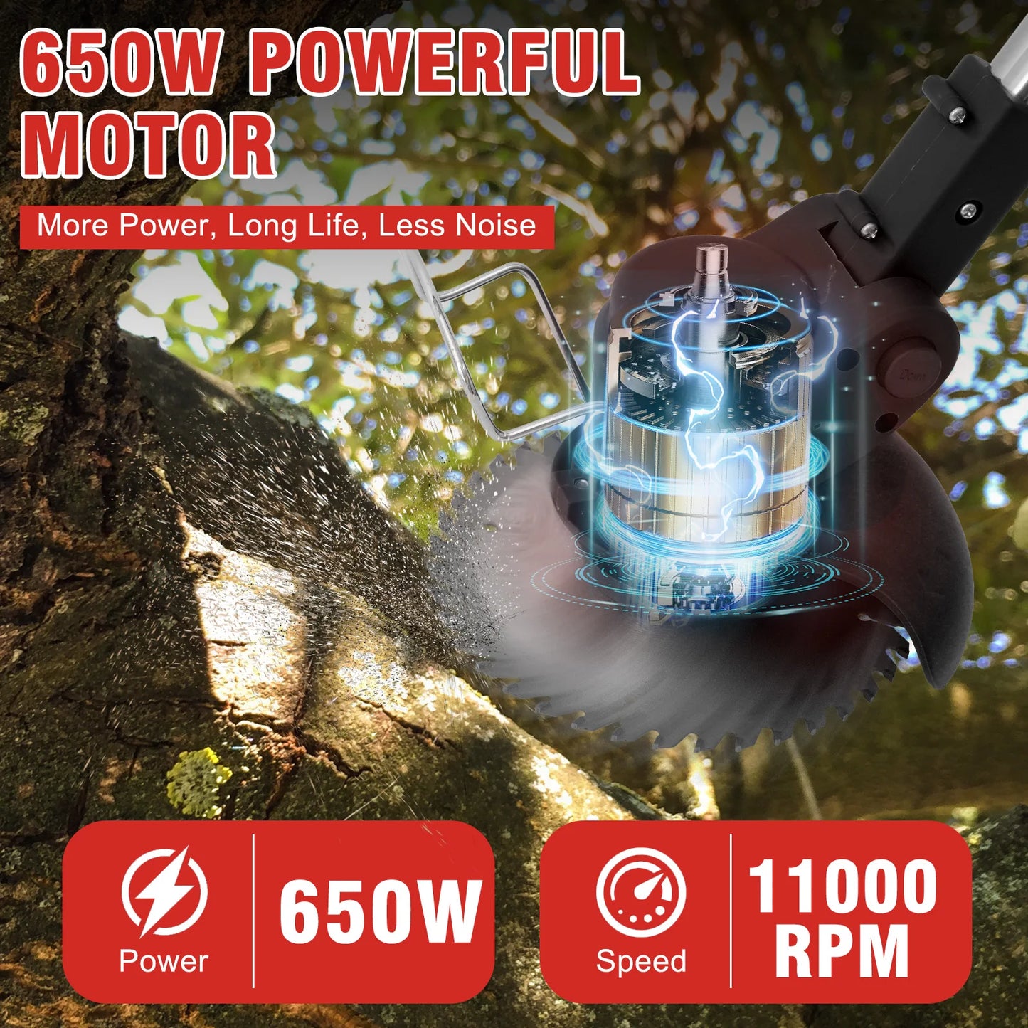 21V Cordless Grass Trimmer 3-In-1 With 2x2.0Ah Batteries Charger