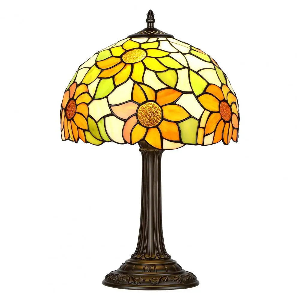 Vintage Stained Glass Sunflower Table Lamp For Bedroom