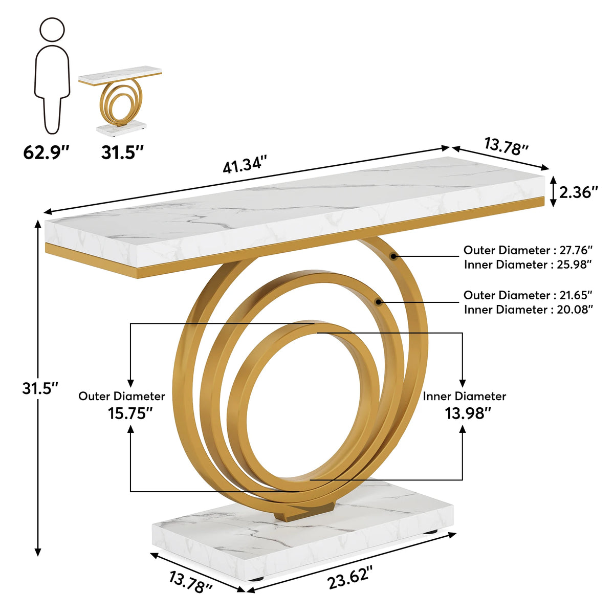 Tribesigns Modern Entryway Console Table With Decorative Ring Base