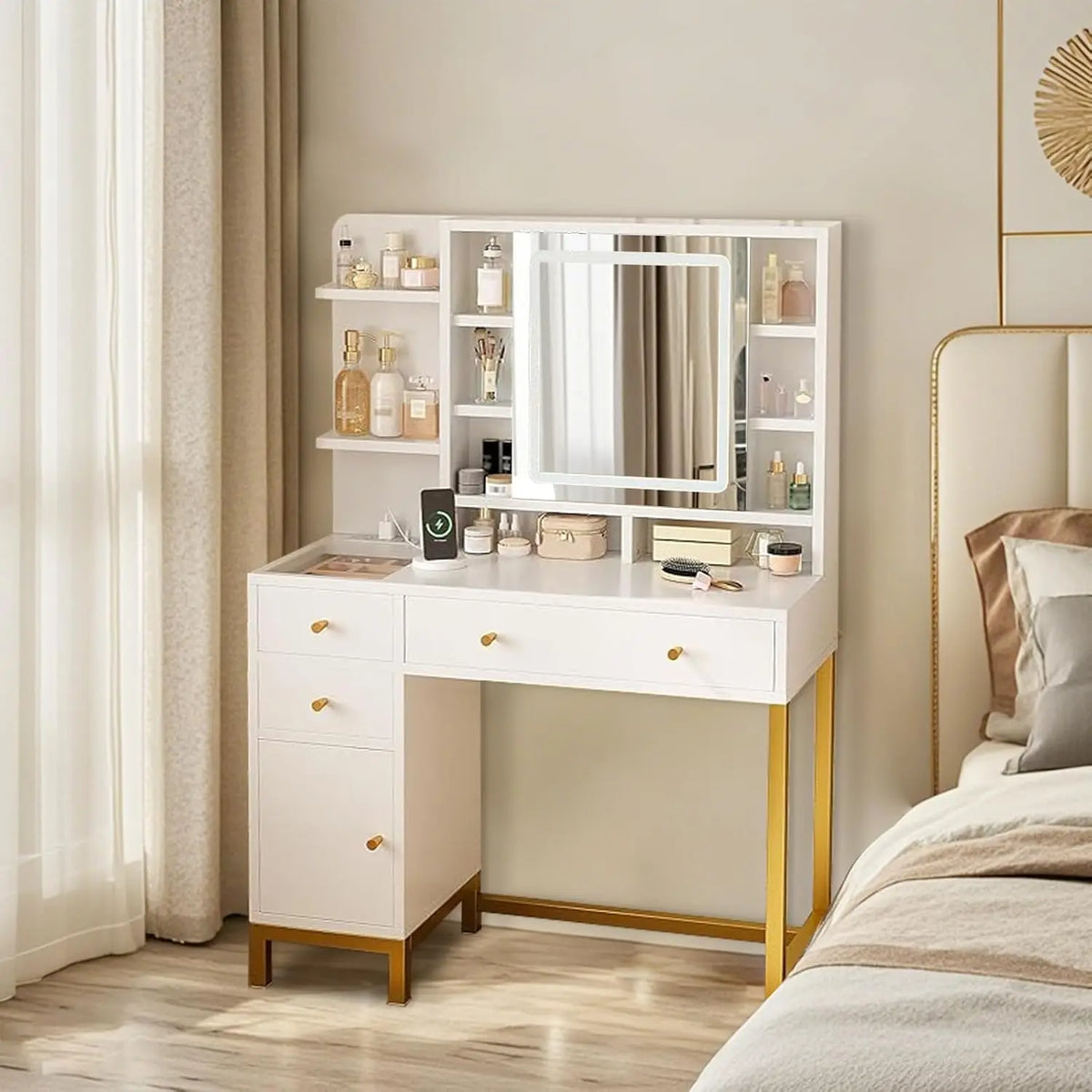 HobbyLane LED Makeup Vanity With Mirror And Storage Cabinet