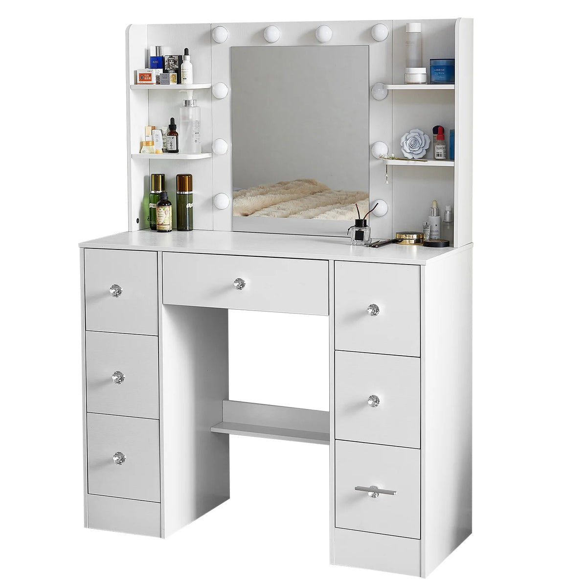 OnesaiMei Wooden Vanity Table With LED Mirror And Seven Drawers