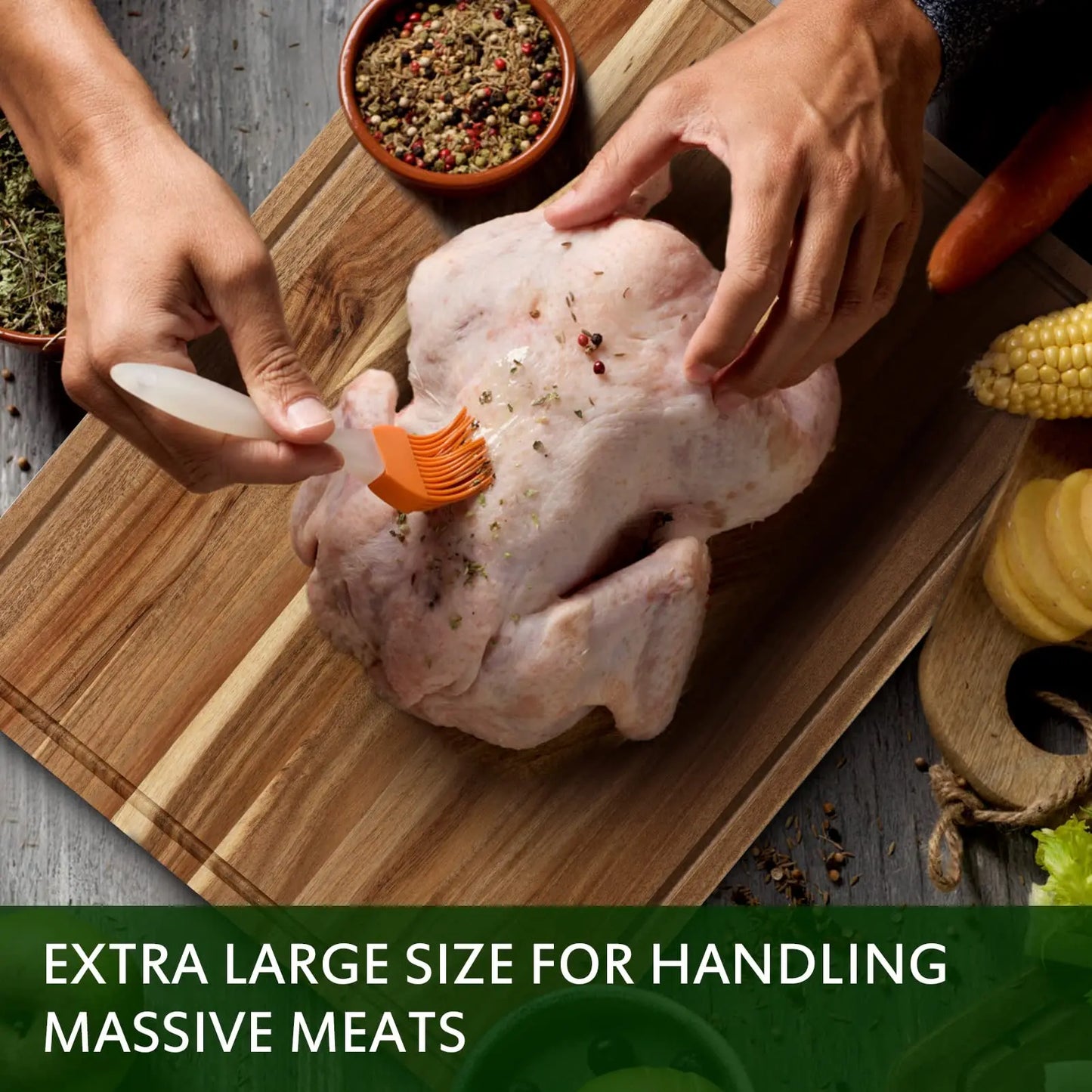 Acacia Wood Cutting Board With Handle And Juice Groove For Kitchen