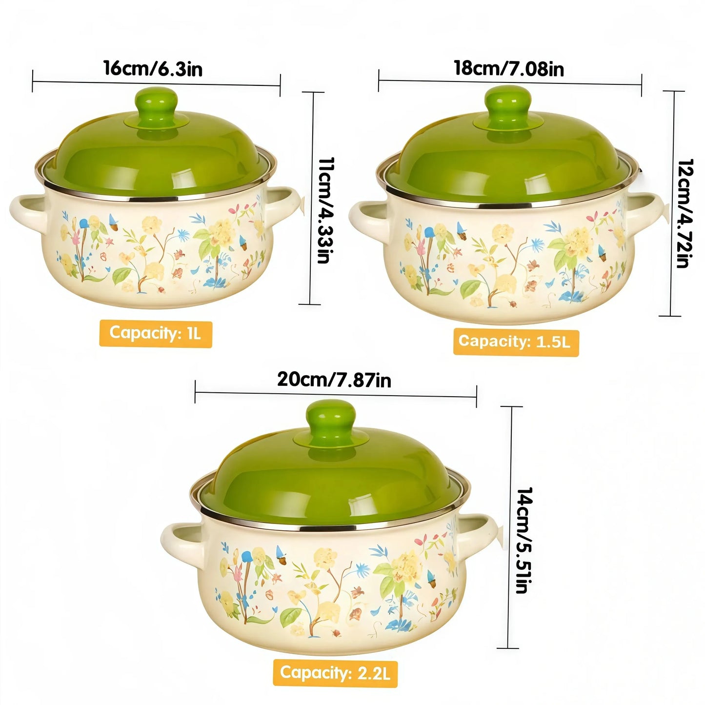 Vintage Enamel Cooking Pot Set With Lids For Induction Stove