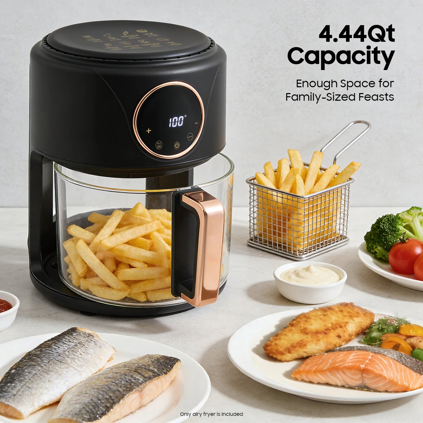 1200W 360 Degree View Air Fryer With Four Liter Stainless Steel Grill