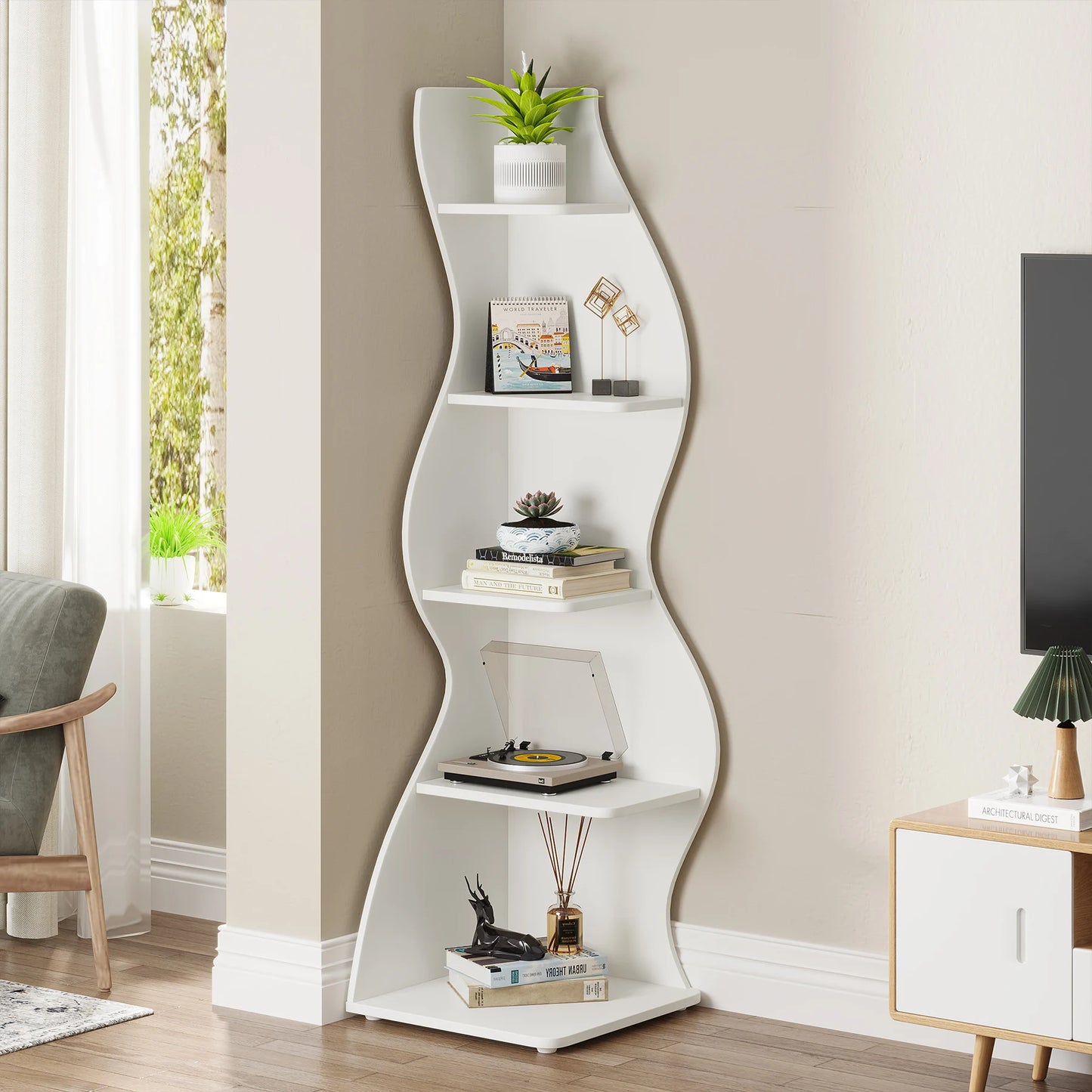 Tribesigns 5 Tier Corner Shelf Modern Wall Bookcase Storage Rack
