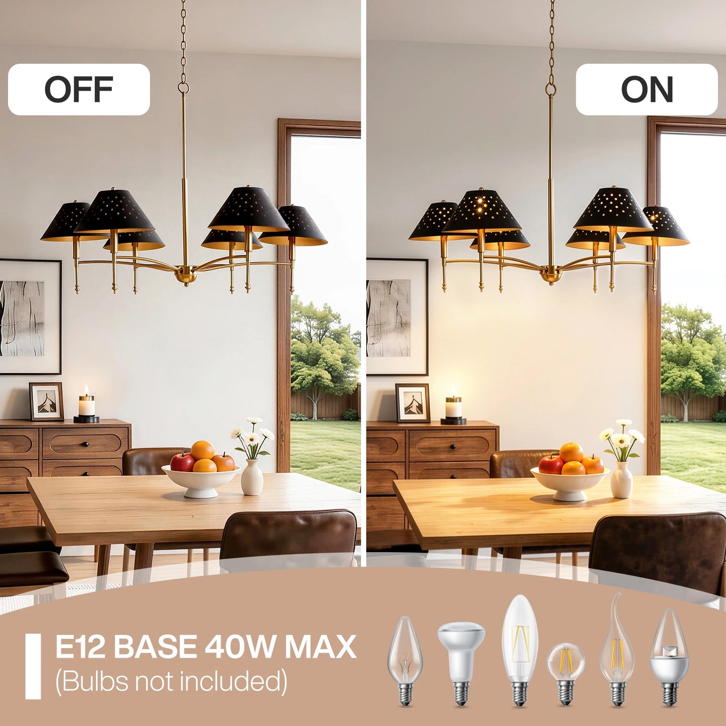 6-Light Chandelier With Matte Lampshade Over Table
