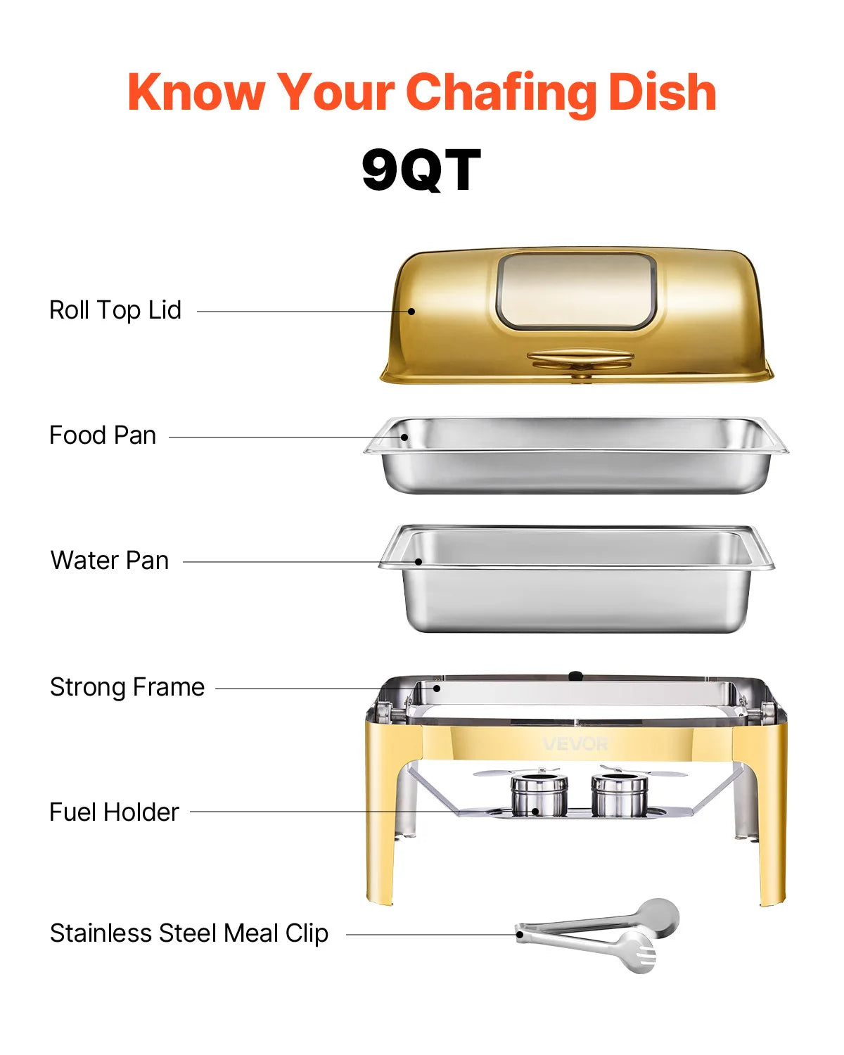 SucceBuy Stainless Steel Roll Top Chafing Dish With Visible Lid