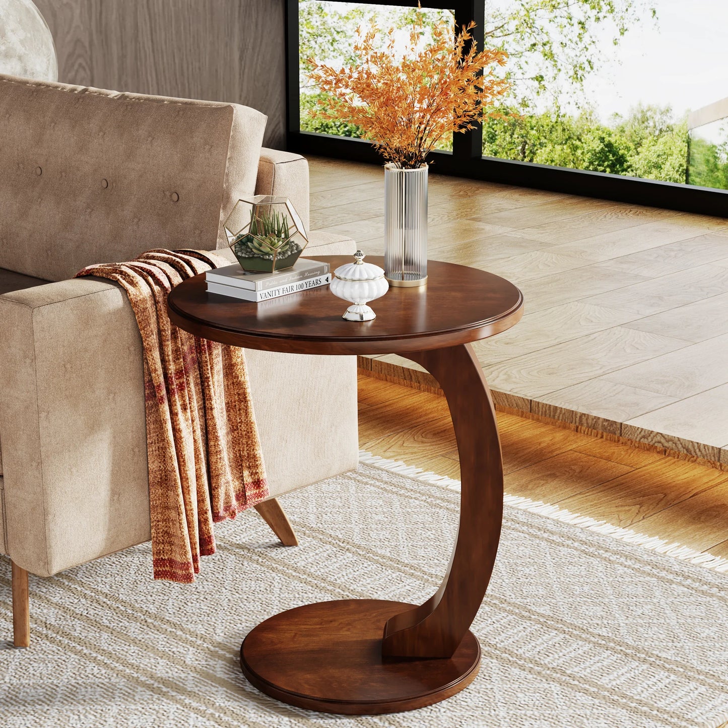 Tribesigns Round C Shaped Wood Side Table Mid Century Design