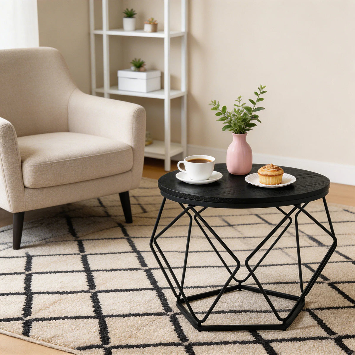 JHK Round Geometric Metal Coffee Table Set With Nesting Tables