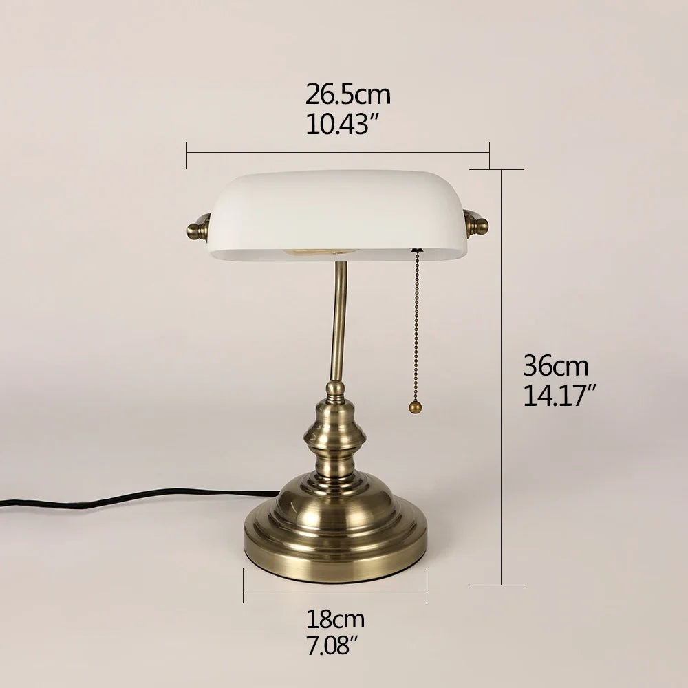 Classical Glass And Iron Banker Desk Lamp For Home Office Lighting