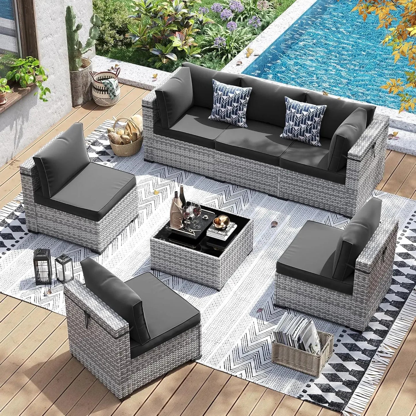 Patio Furniture Set Wicker Sectional Sofa With Tea Table Outdoor