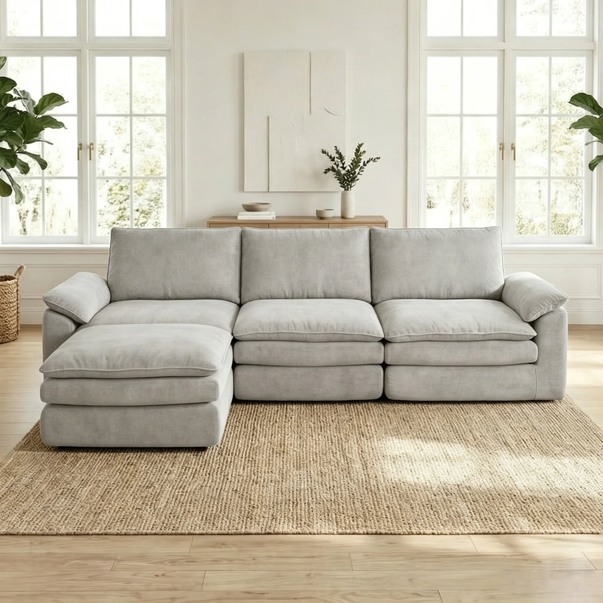 Modern L Shaped Chenille Sectional Couch With Chaise Lounge