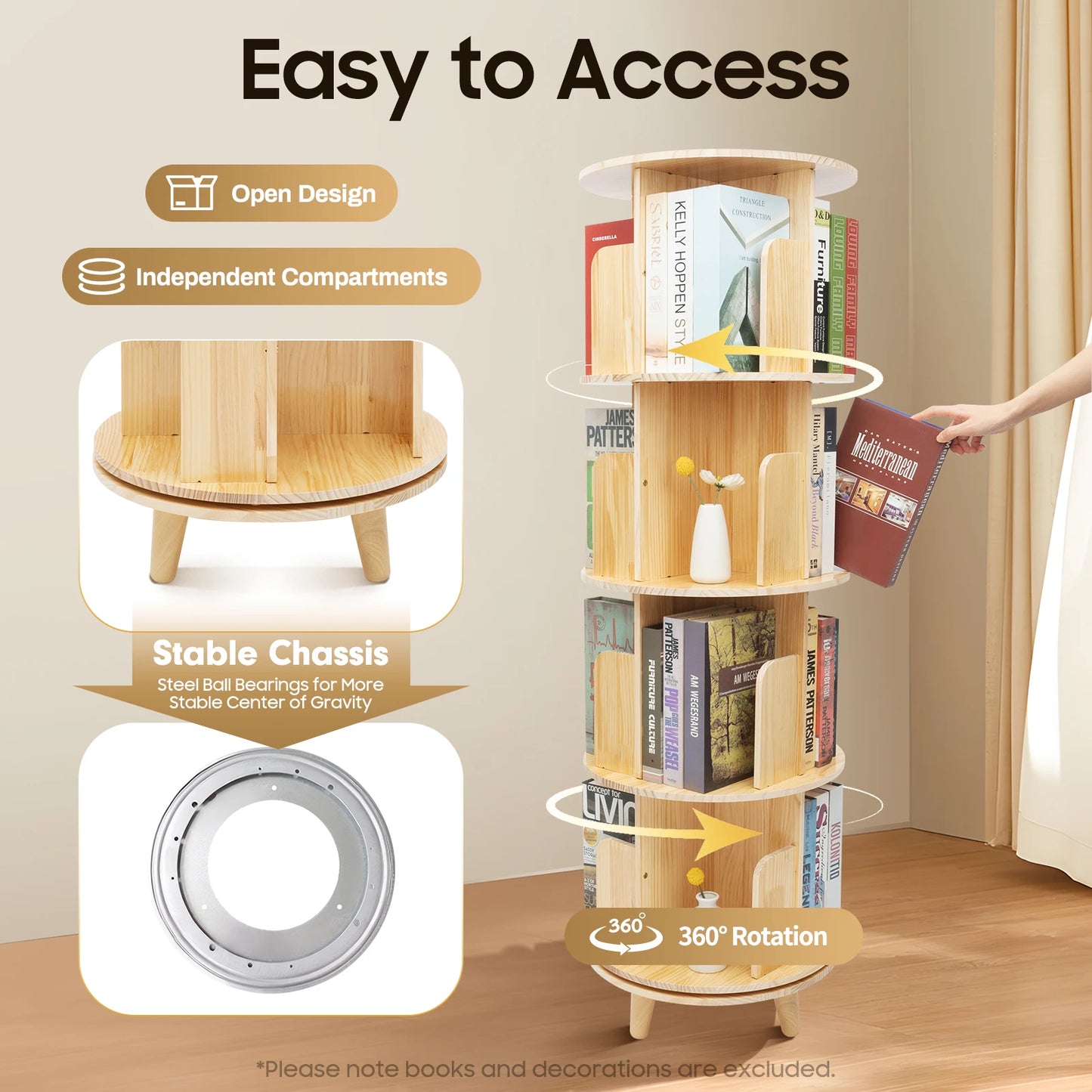 Rotating Four Tier Floor Standing Bookshelf 360 Display Rack