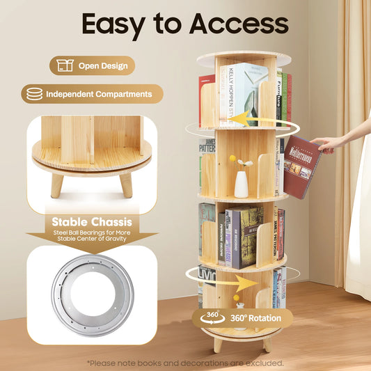 Rotating Four Tier Floor Standing Bookshelf 360 Display Rack
