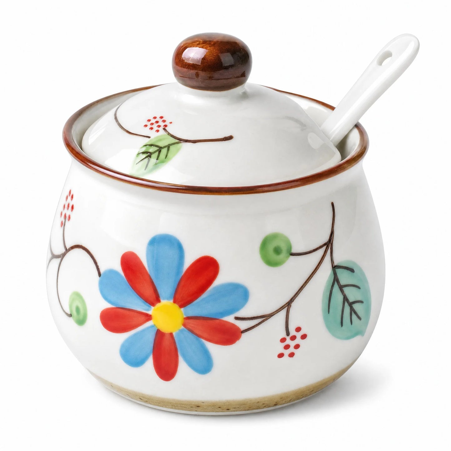 Hand-Painted Ceramic Spice Jar Set With Tray, Vintage Japanese Style