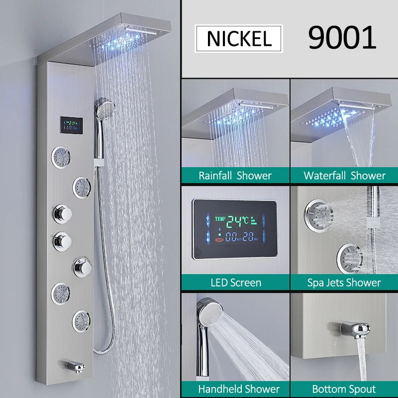Quyanre Led Shower Panel Tower System With Rainfall Massage Spa