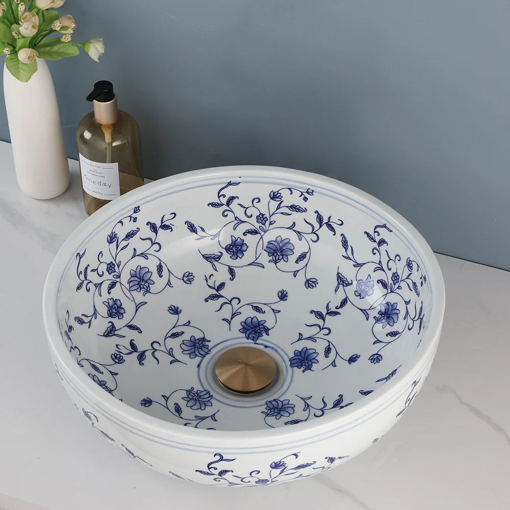 Mekkhala Ceramic Round Vessel Wash Basin With Faucet Combo