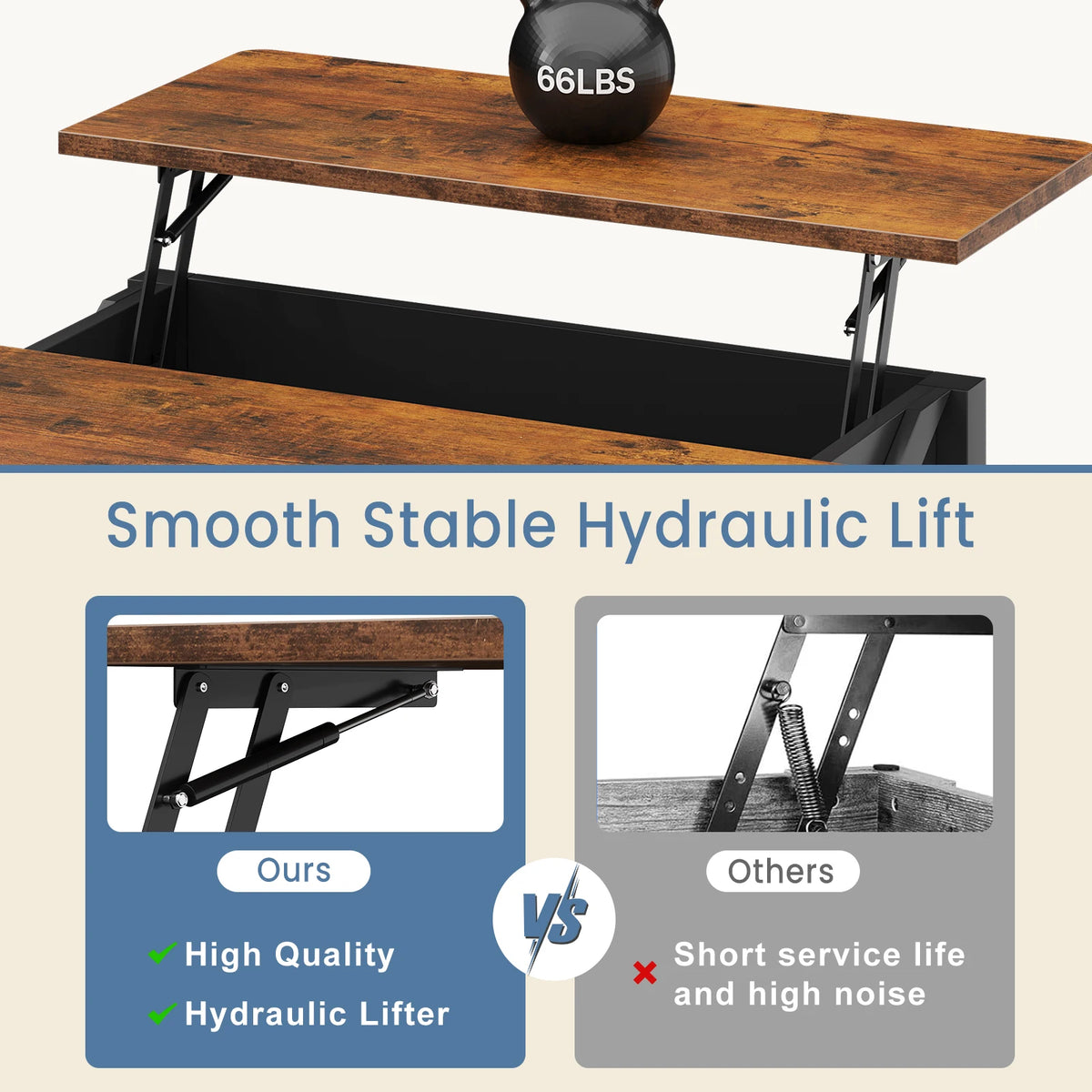 MCQ Wood Lift Top Coffee Table Square Adjustable Storage