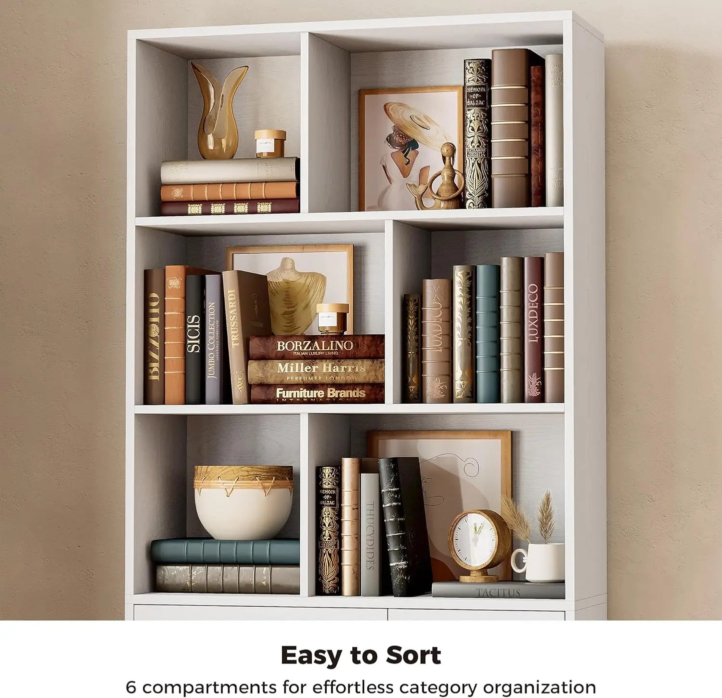 Ironck Bookshelf With Drawers And Doors Six Open Cubes
