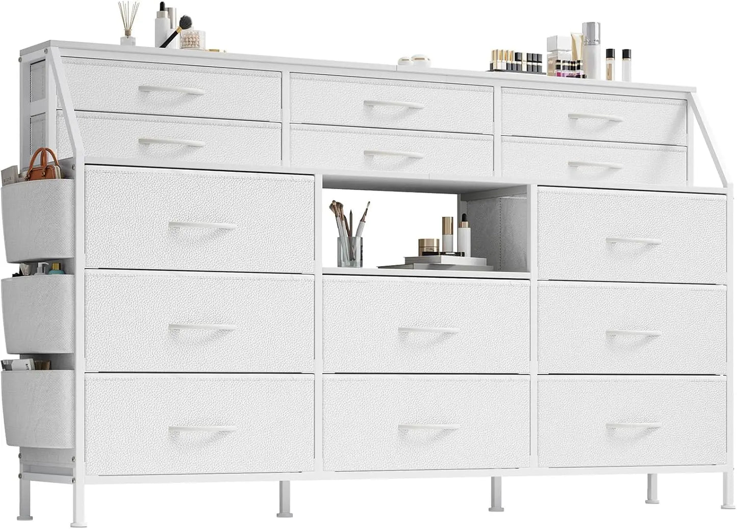 TWISTER.CK 14 Drawer Dresser With Fabric Chest And Wood Top