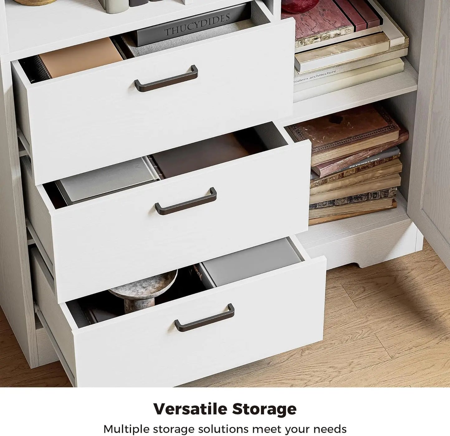 Ironck Bookshelf With Drawers And Doors Six Open Cubes