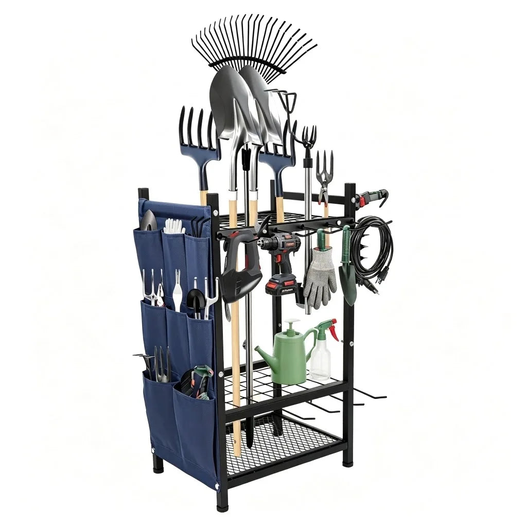 Freestanding Heavy Duty Metal Garden Garage Tool Storage Rack