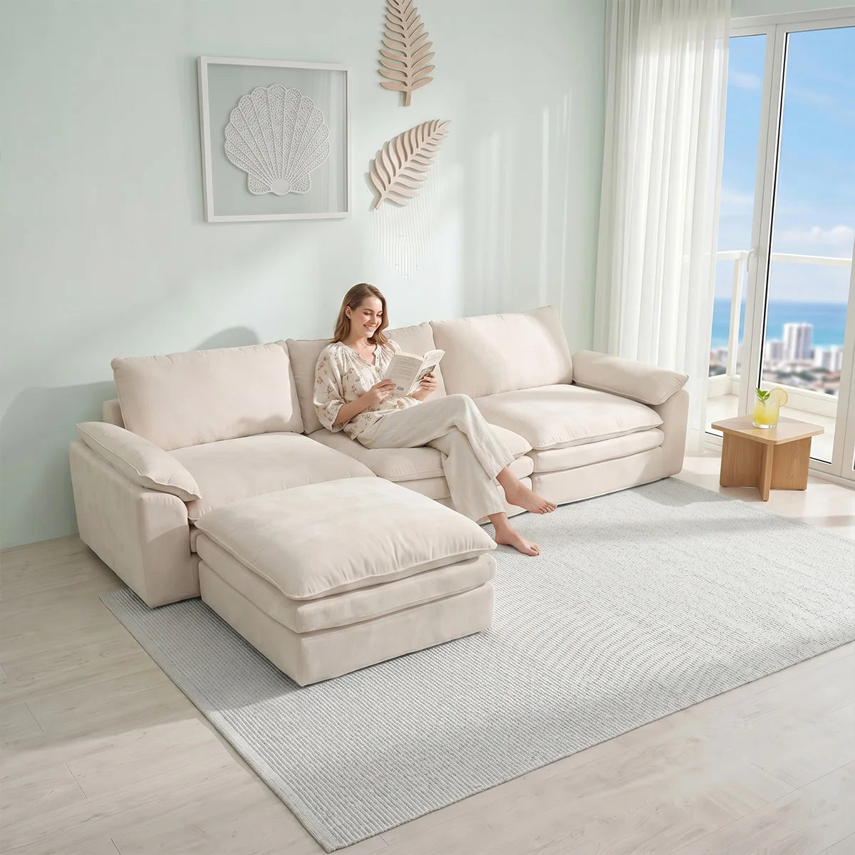 Deep Seat Modular Sofa With L Shaped Cloud Chaise Lounge