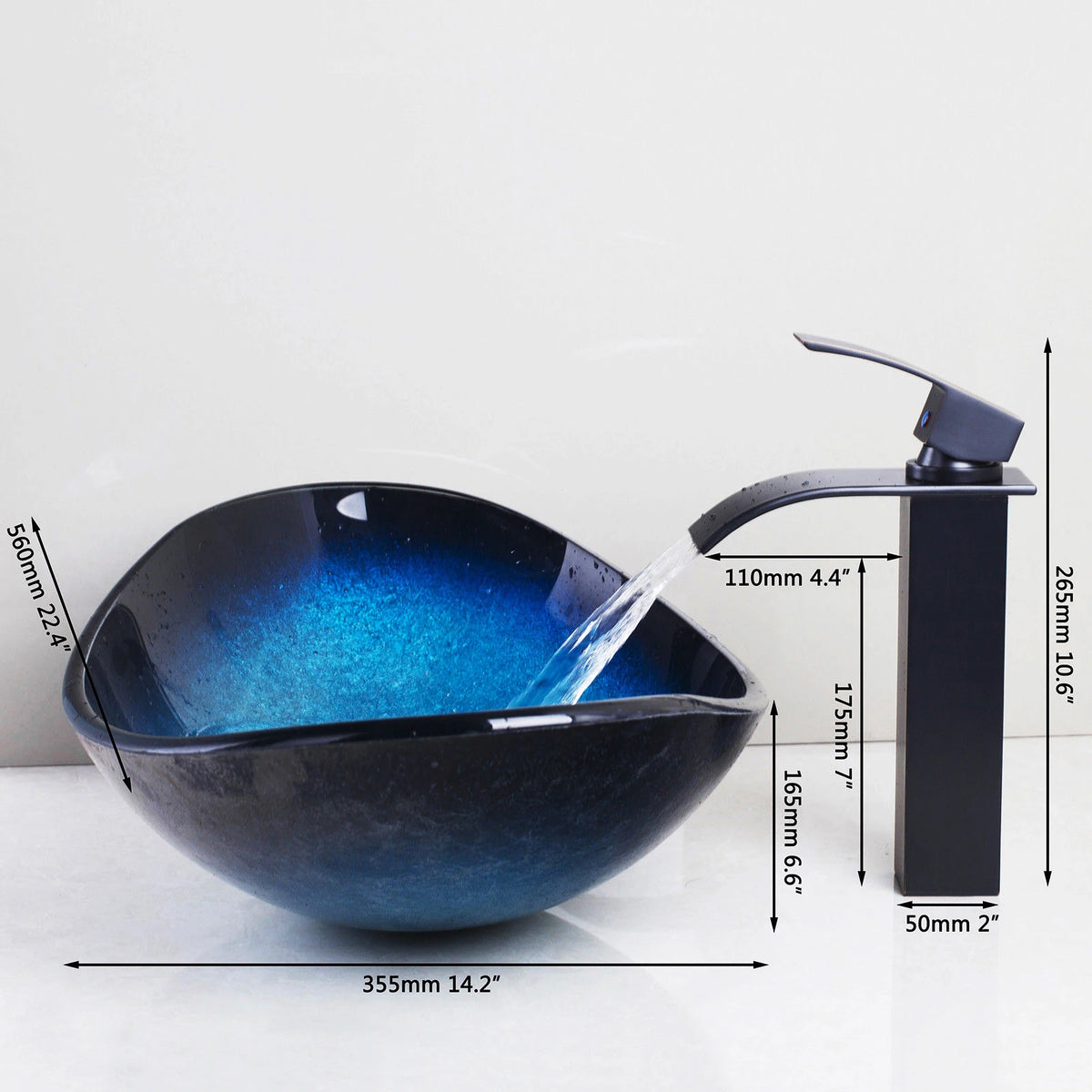 JIENI Tempered Glass Waterfall Basin and Brass Faucet Set