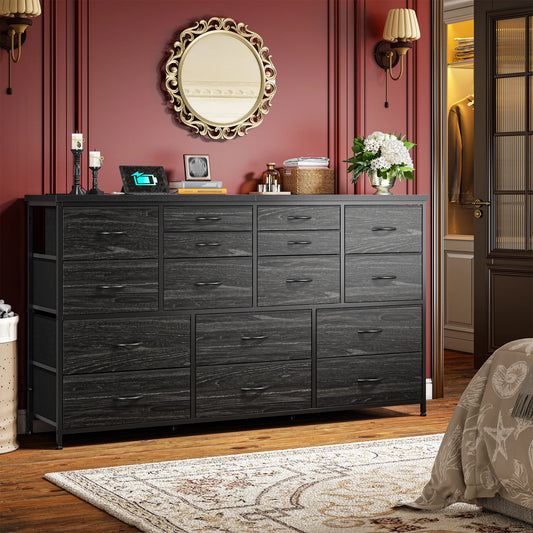 16-Drawer Fabric Dresser With Charging Station And TV Stand