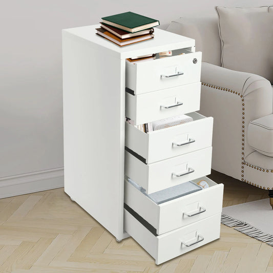 Six Drawer File Cabinet With Lock And Wheels Metal