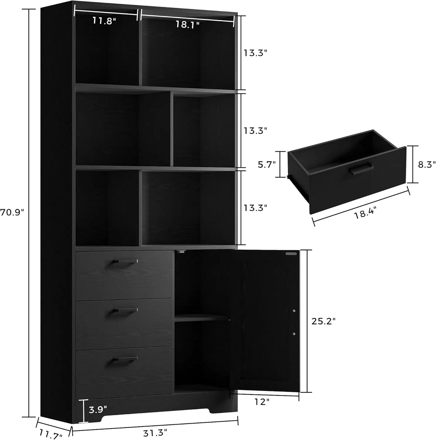 Ironck Bookshelf With Drawers And Doors Six Open Cubes