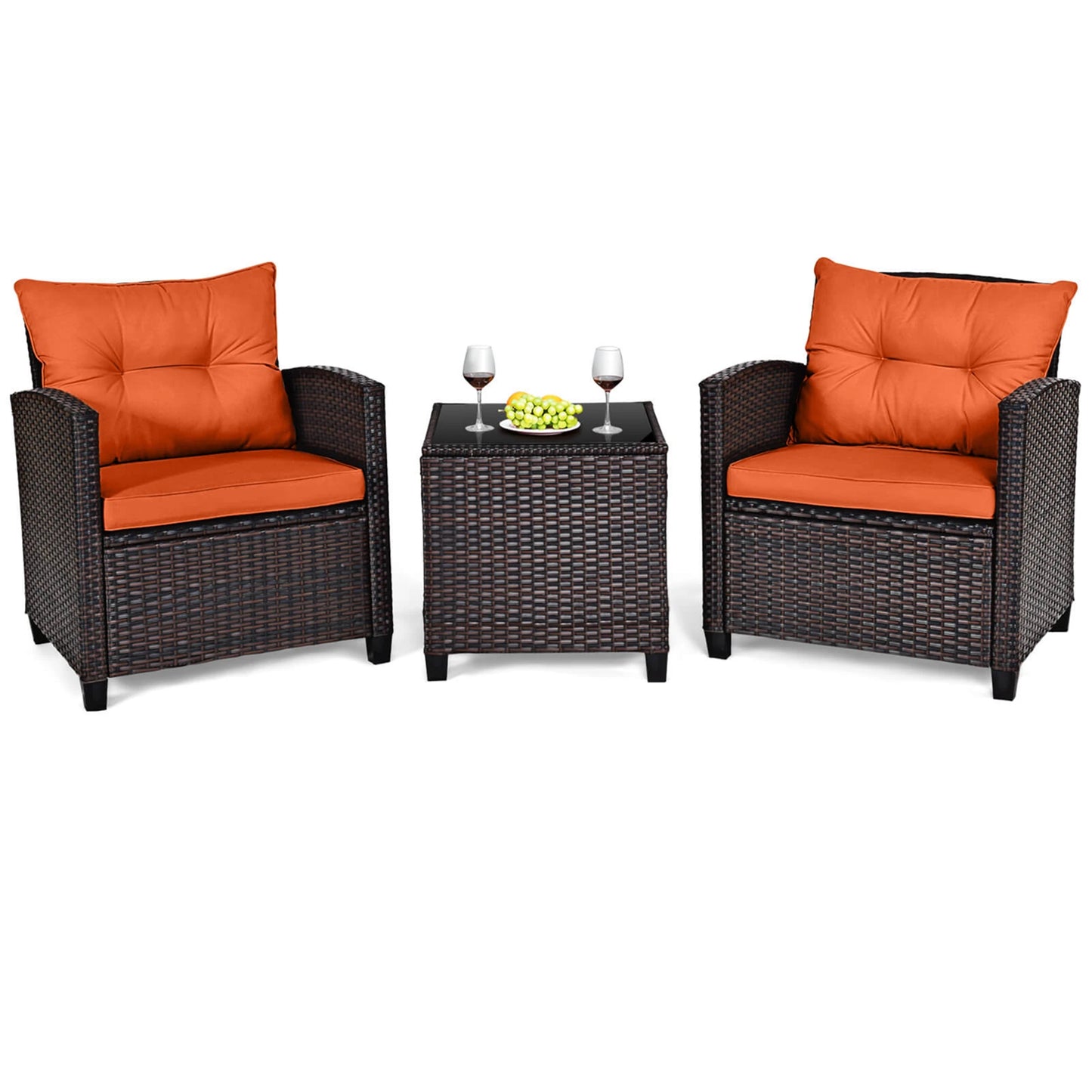 HOMASIS 3-Piece Patio Rattan Furniture Set With Cushioned Conversation Sofa