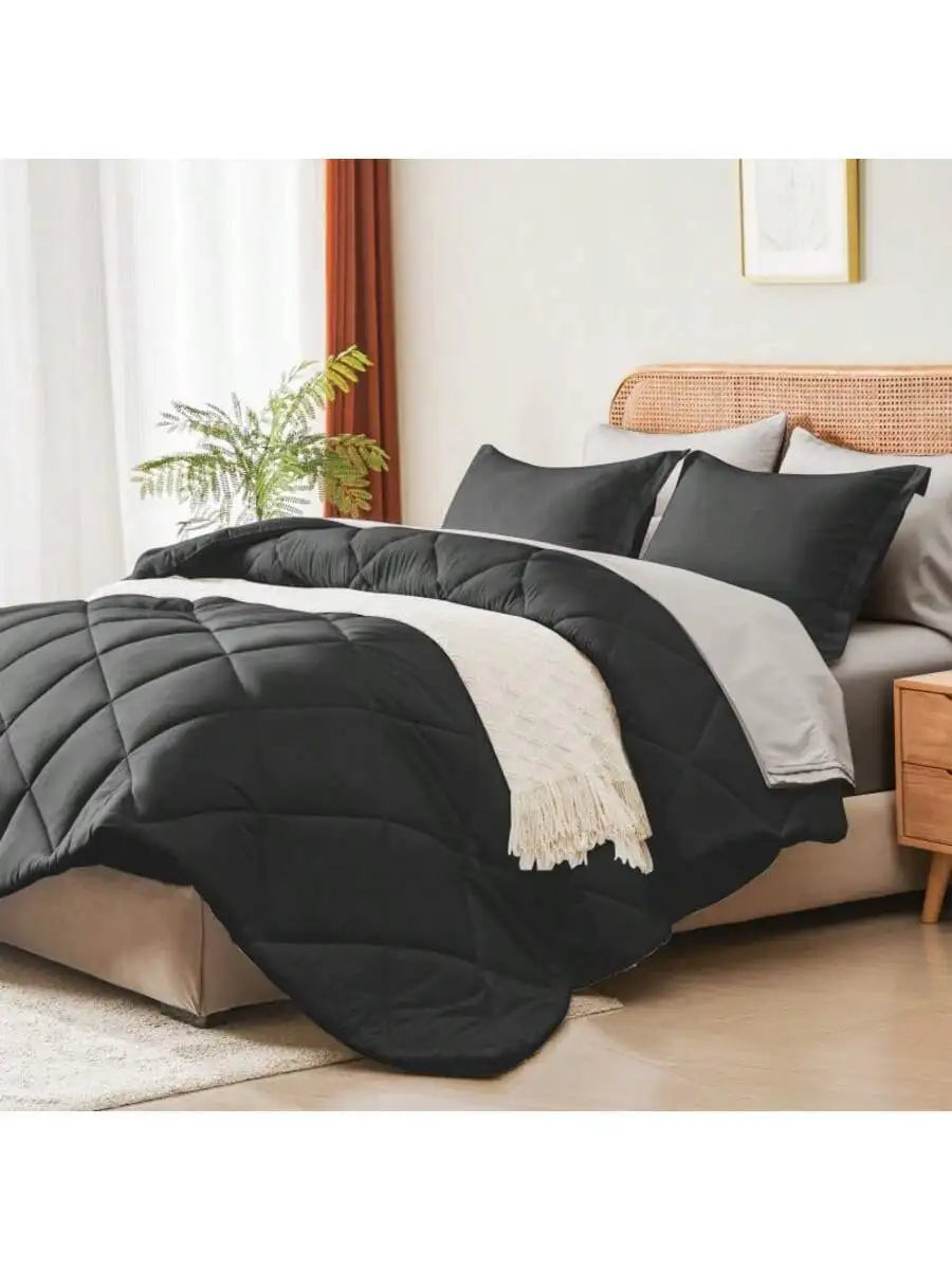 Solid Quilted Comforter Set All Seasons Lightweight Bedding