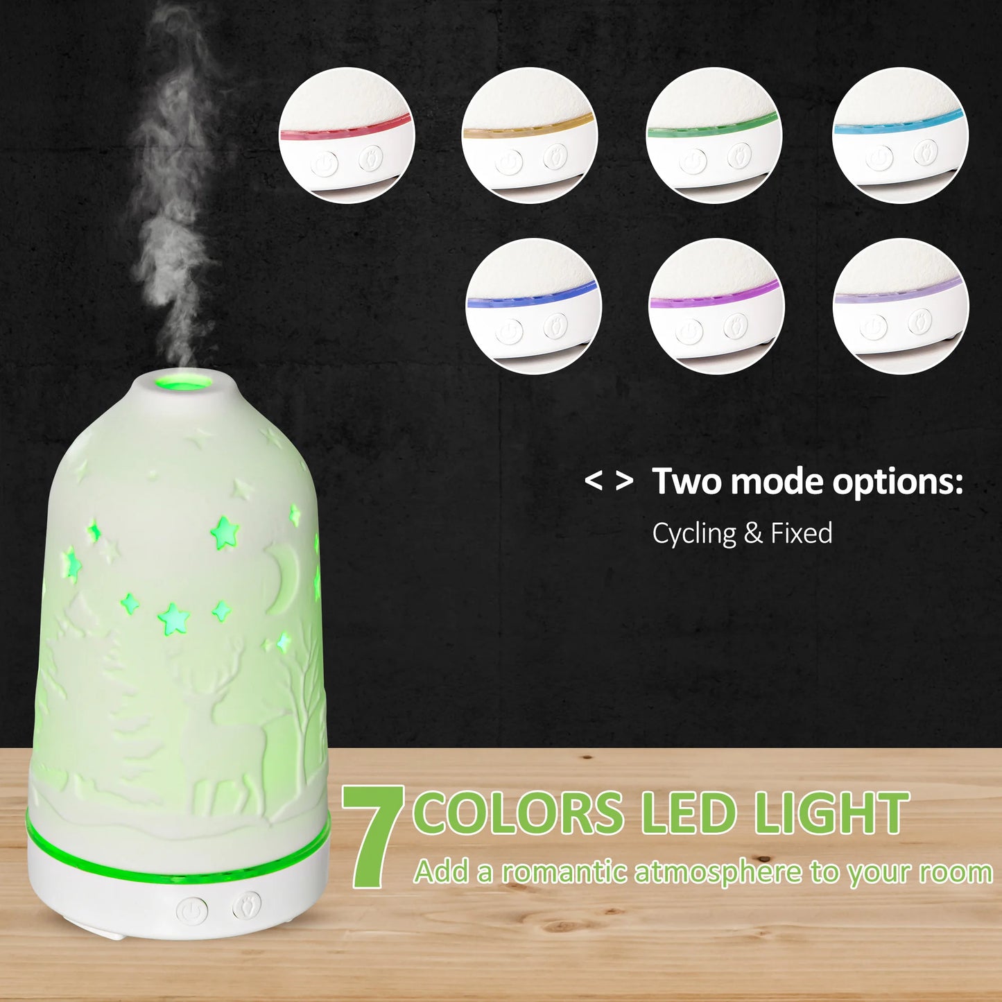 Ultrasonic Aromatherapy Diffuser Humidifier With 7 LED Lights