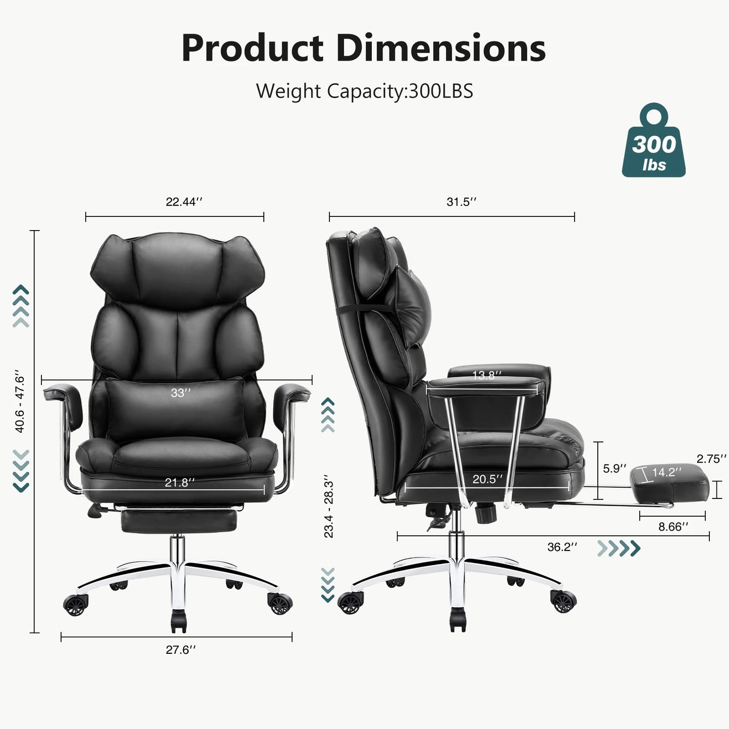 JHK PU Leather Ergonomic Office Chair With Footrest Lumbar Support