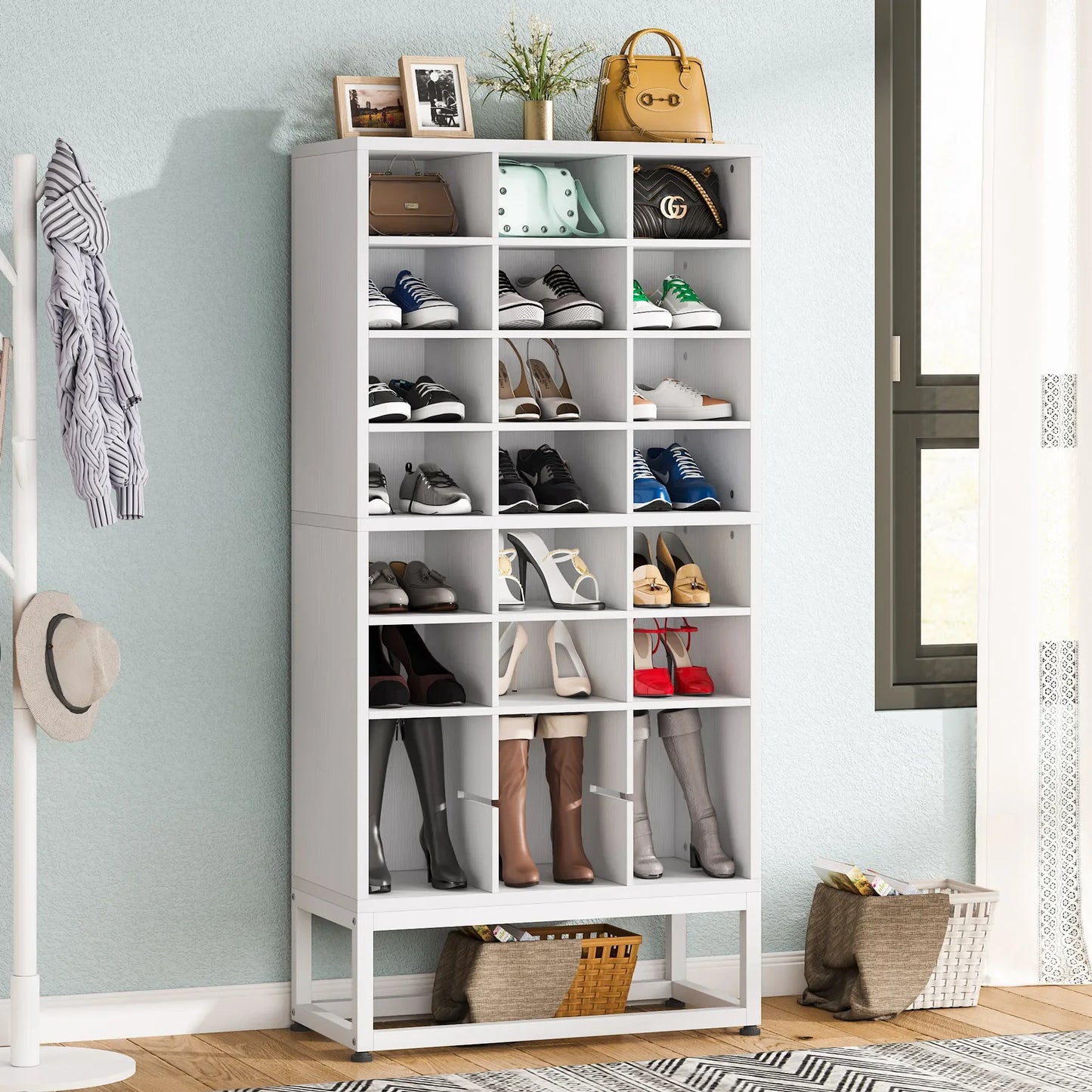 Tribesigns Wooden Shoe Cabinet Display Rack Stand Organizer
