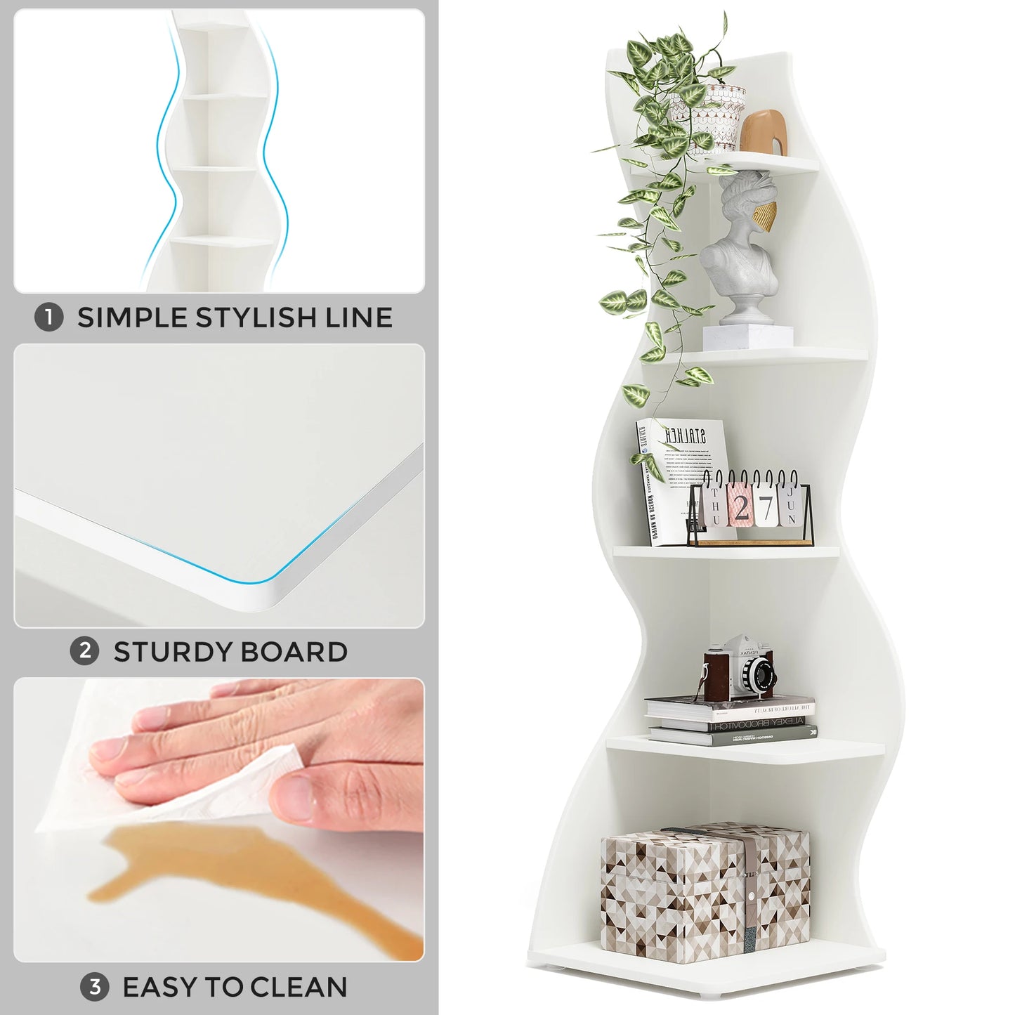 Tribesigns 5 Tier Corner Shelf Modern Wall Bookcase Storage Rack