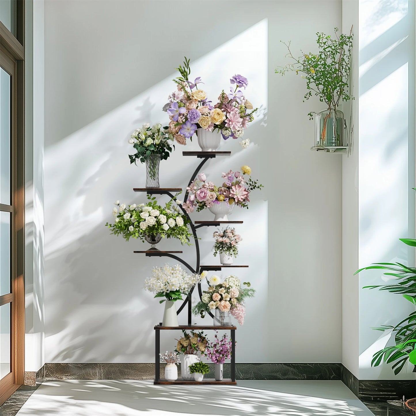 7 Tier Tree Shaped Plant Stand Metal Flower Pot Display