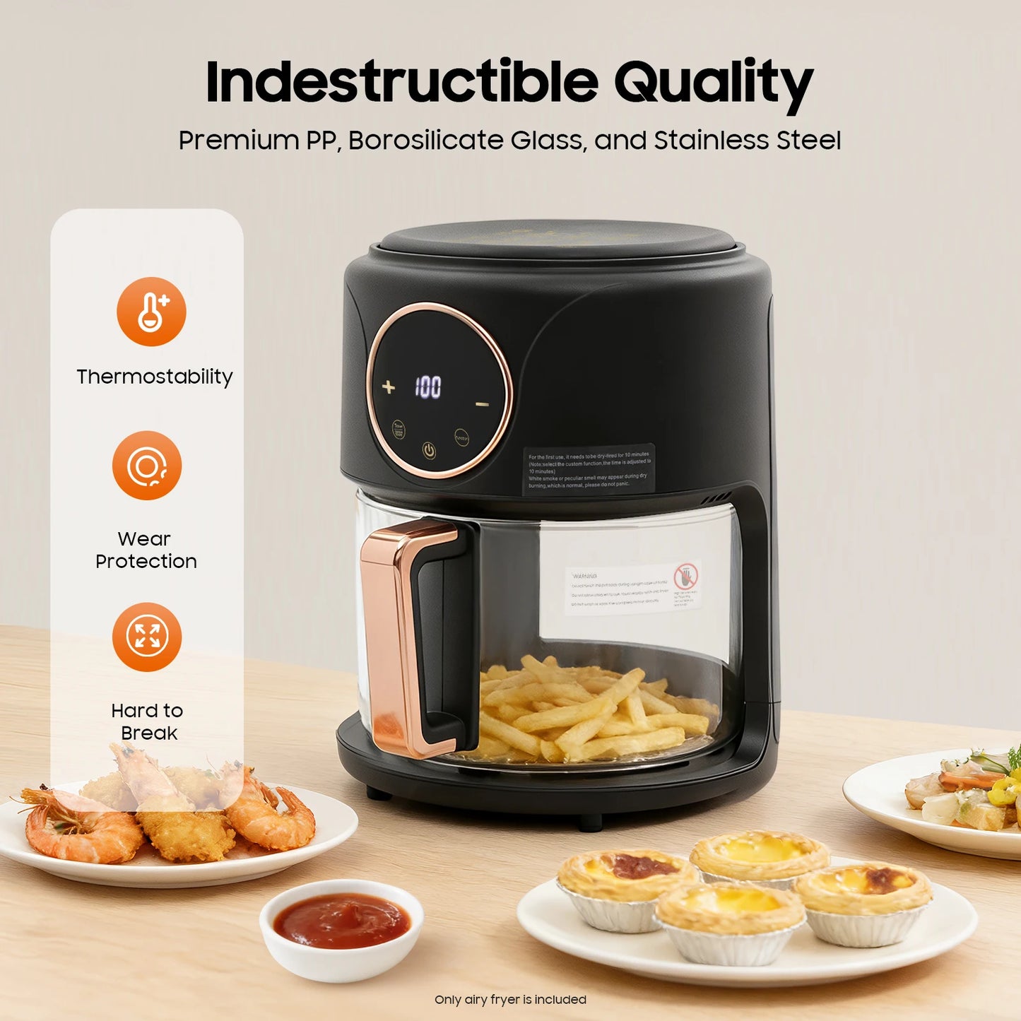 1200W 360 Degree View Air Fryer With Four Liter Stainless Steel Grill