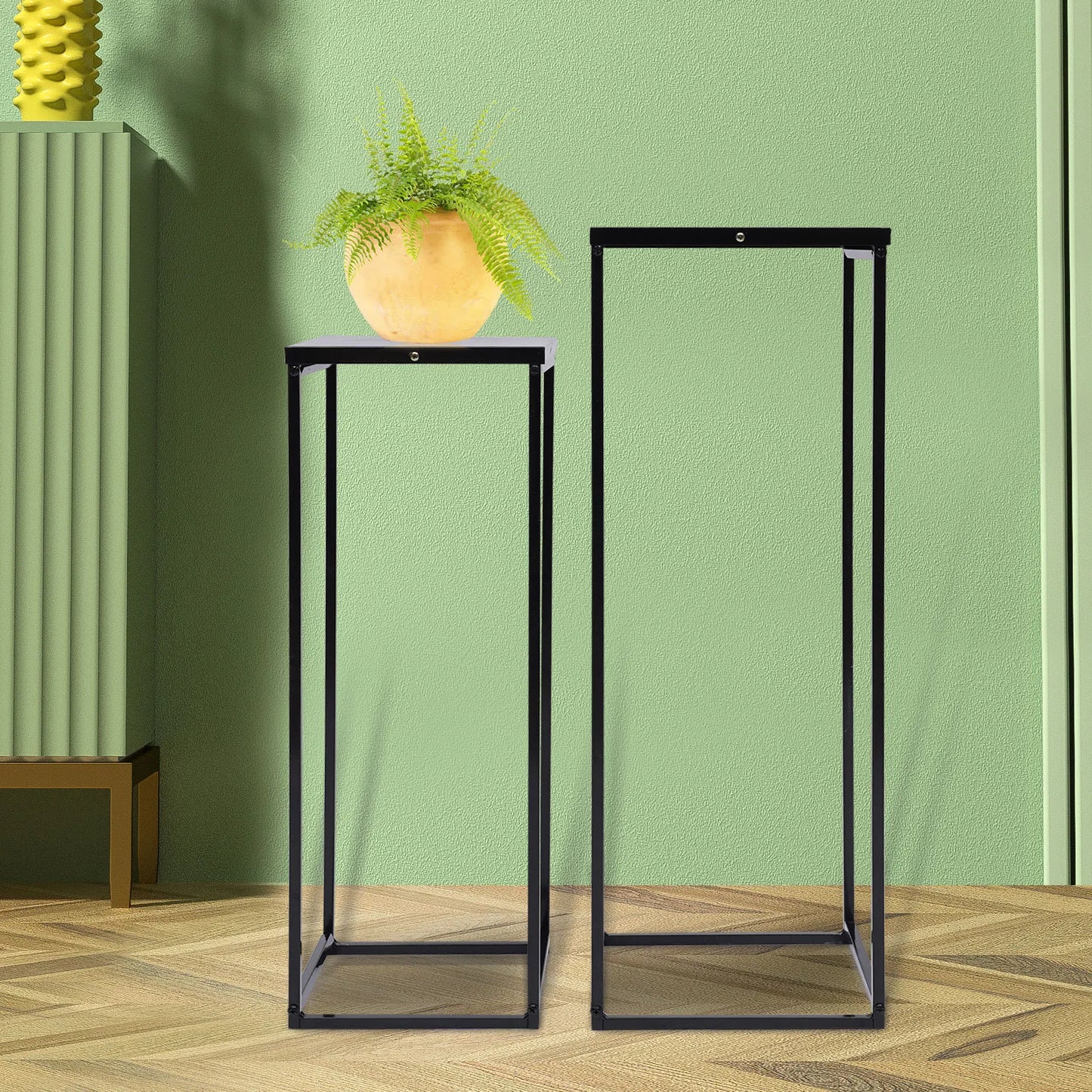 Metal Plant Stand Square Flower Holder Two-Pack Durable Garden Rack