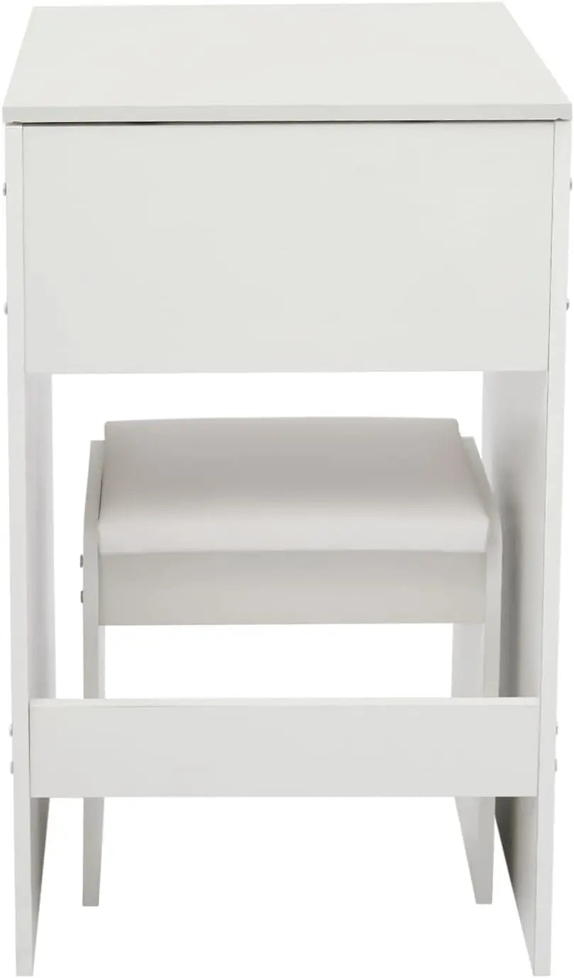 2-In-1 Flip Top Vanity Desk With Mirror Drawer And Padded Stool