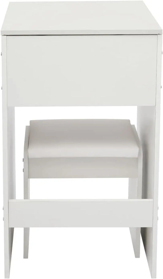 2-In-1 Flip Top Vanity Desk With Mirror Drawer And Padded Stool