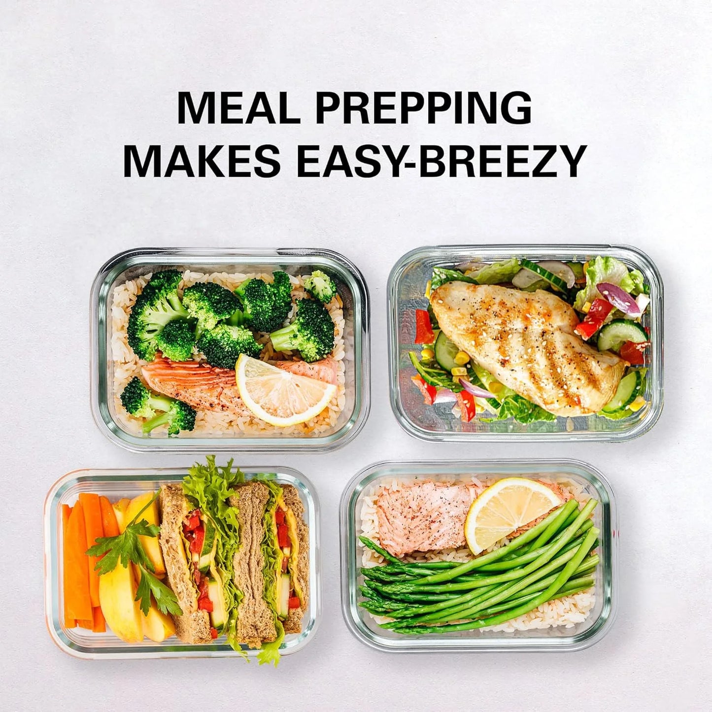 8-Pack Airtight Borosilicate Glass Food Storage Containers Leakproof Stackable