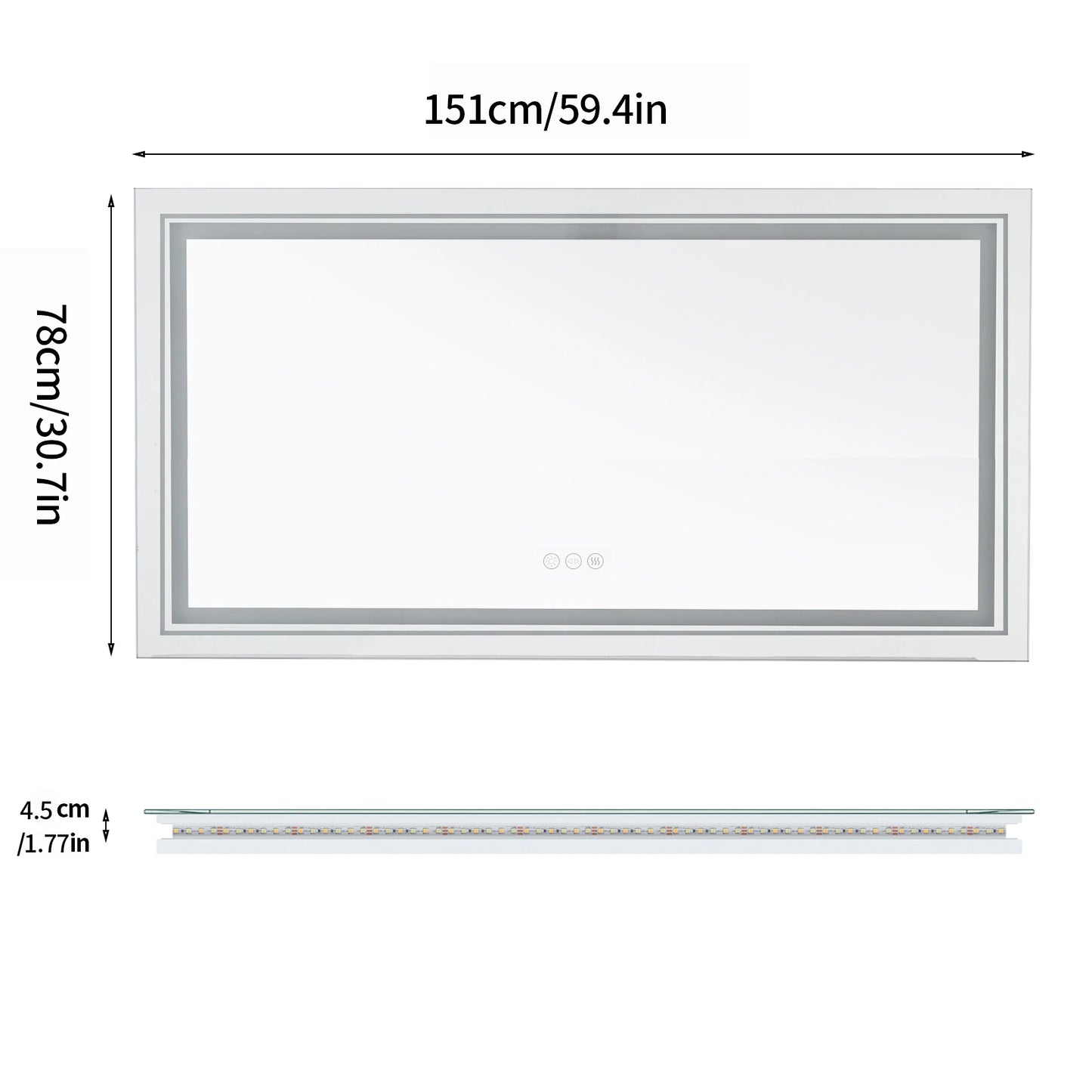 Illuminated LED Bathroom Mirror With Front And Backlit Lights