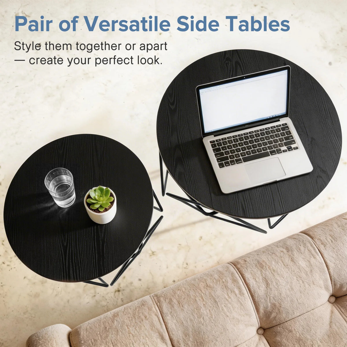 JHK Round Geometric Metal Coffee Table Set With Nesting Tables