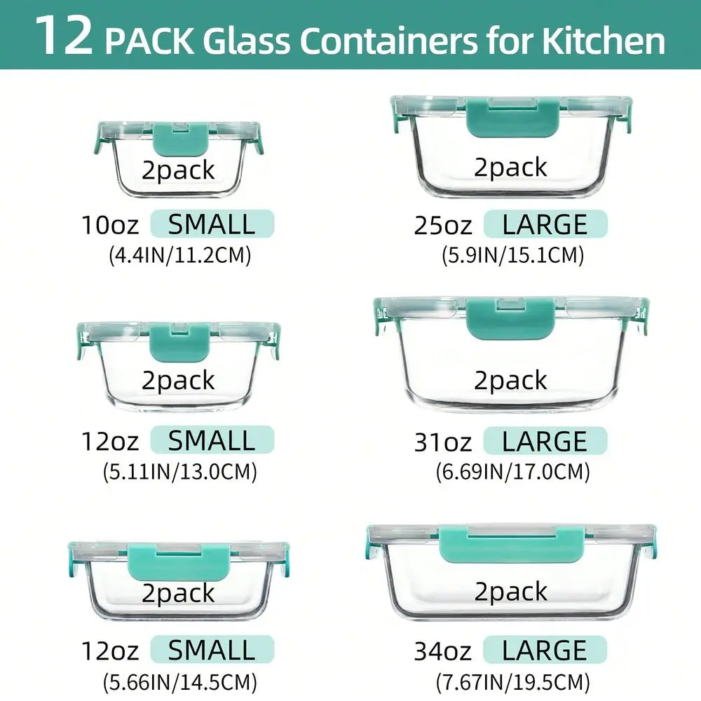 Airtight Glass Food Storage Containers 24-Piece Leak-Proof Set With Lids