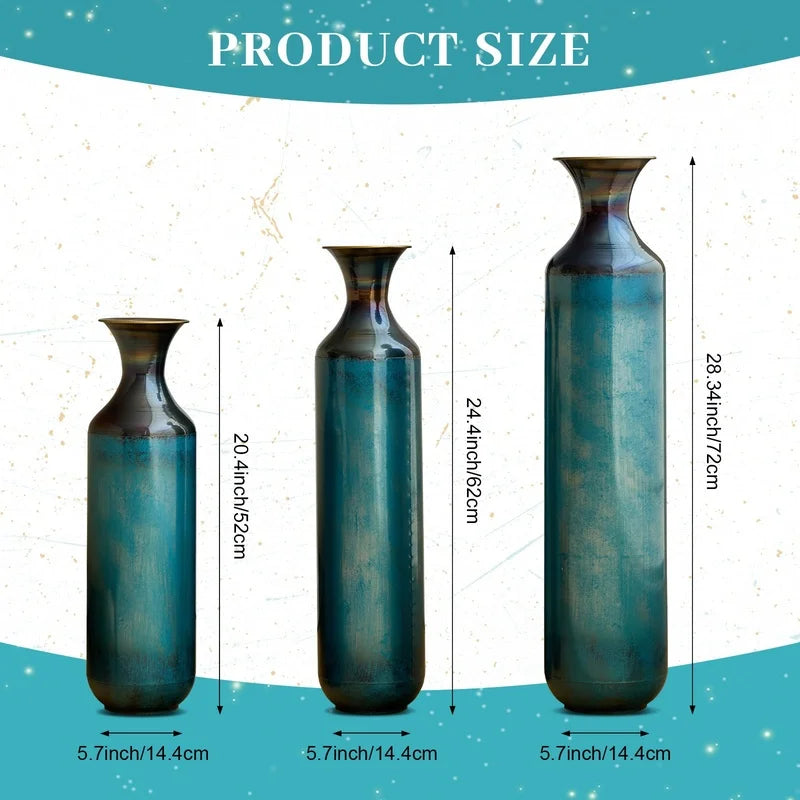 Torch-Fired Metal Floor Vases Set Rustic Home Decor