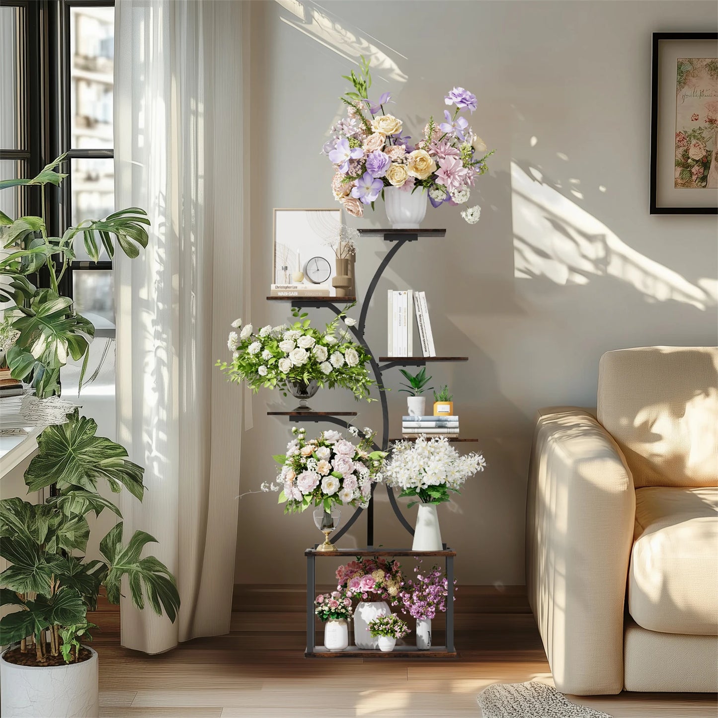 7 Tier Tree Shaped Plant Stand Metal Flower Pot Display