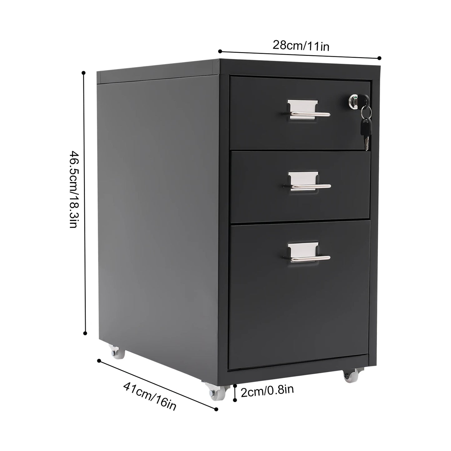 Bymaocar 3 Tier Vertical Metal File Cabinet With Lock Mobile