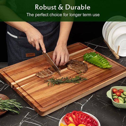 Acacia Wood Cutting Board With Handle And Juice Groove For Kitchen